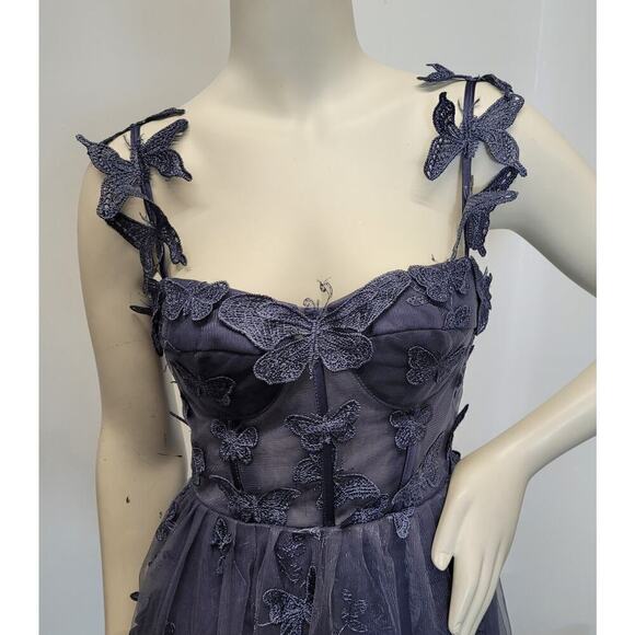 NWT Beautiful Indigo Butterfly Dress Corset Back Formal Prom Wedding Bridesmaid - Picture 8 of 13